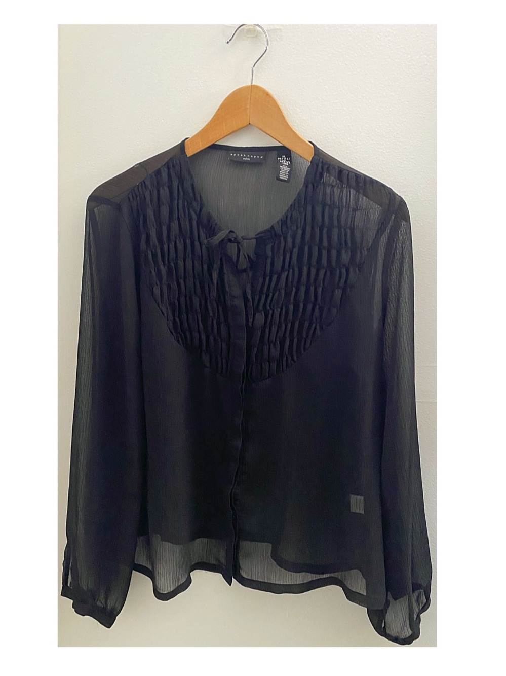 Apostrophe Sheer Black Long Sleeve Shirt Size XL Petite